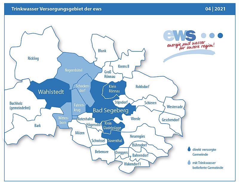 Versorgungsgebiet der ews mit Trinkwasser